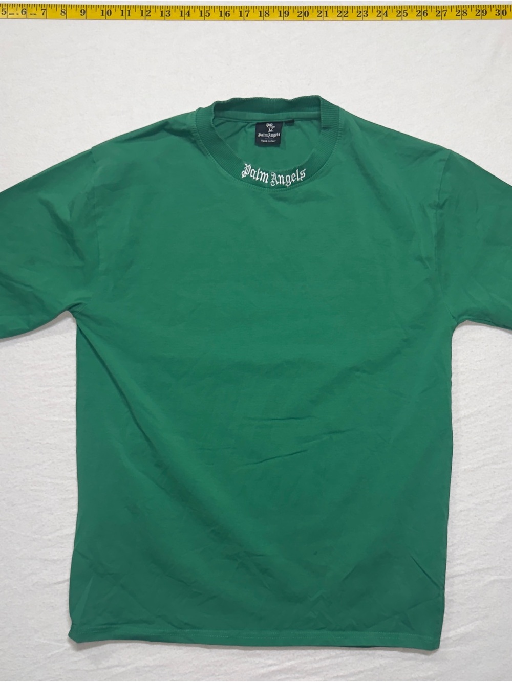 Palm Angels Green Crew Neck T-Shirt with White Neck Logo